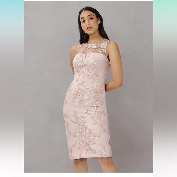 Adrianna Papell Pink and Gold Sheath Midi Dress - Picture 1 of 5